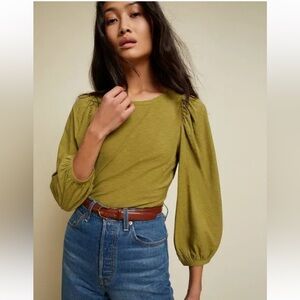Nation LTD Olive Green Puff Sleeve Top